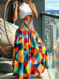 Women'S Floral Print Wide-Leg Pants High-Waist Ruched Waist Bohemian Style Long Trousers Flowy Vacation Pants - Mixed Color 1