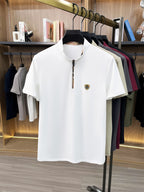 [Pearson OBM] Men'S T-Shirt New Short Sleeve Polo Shirt Mandarin Collar Easy Business Casual Premium Top Mido - White