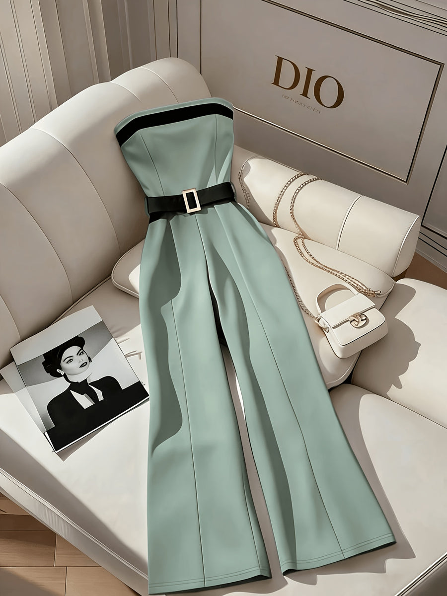Autumn New Jumpsuit Elegant Slim Fit Contrast Design with Belt Suitable for Daily And Work Wear ASD1 - Light Green