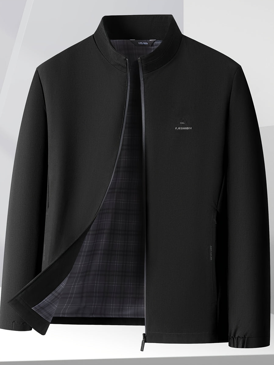 Spring Autumn Comfort Casual Coat, Minimal Solid Trendy Windproof Jacket Top for Men - Black