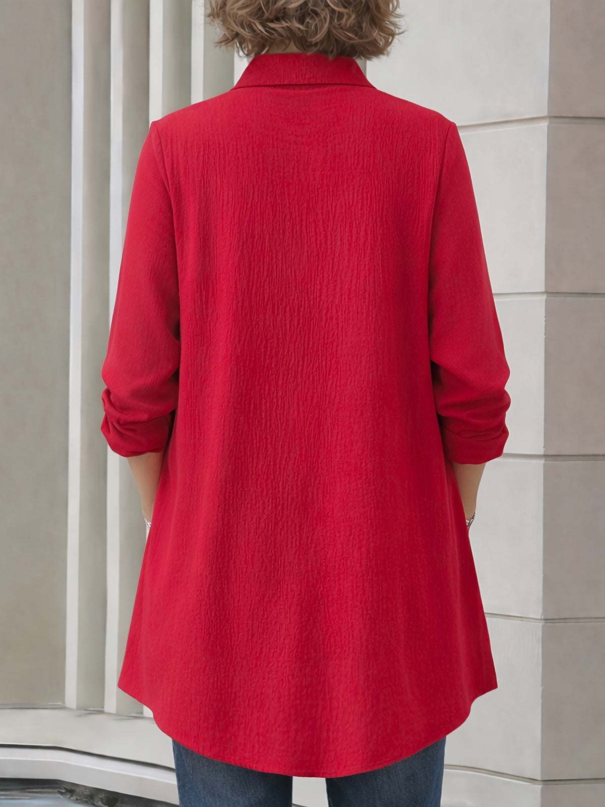 Women's Fashion Casual Shirt, Loose Fit Commuter Long Sleeve Top - Red