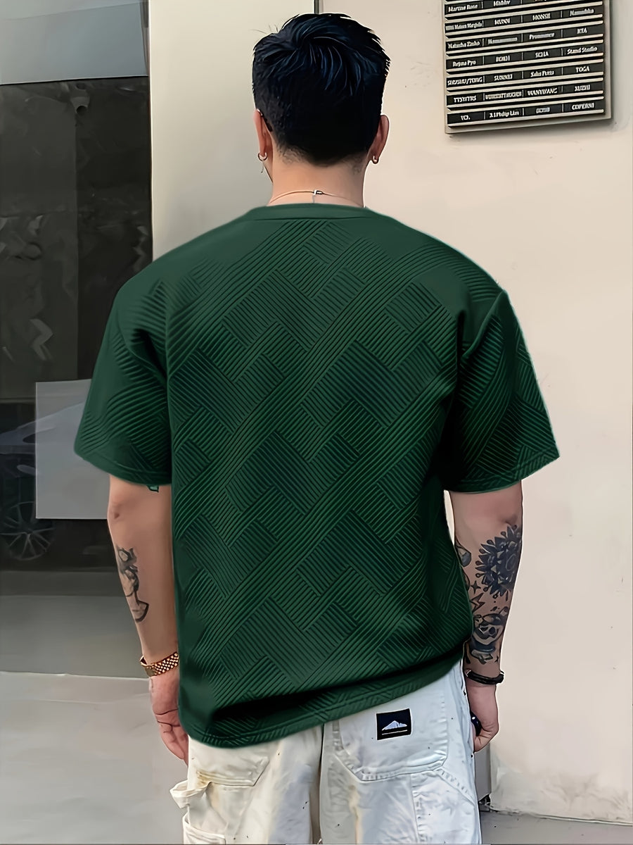 [Villa Le Water OBM] 3pcs Set Men'S Summer Fashion Round Neck T-Shirt, 3D Geometric Pattern Men'S Top, Comfortable And Versatile Short Sleeve, Suitable for Outdoor Street, Daily Casual, Outdoor Sports - Light Gray+Dark Green+Gray Brown