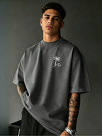 Men'S Round Neck Fashion Palm Tree Print Short Sleeve T-Shirt, Casual Style - Dark Gray