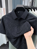 Men'S Summer Polo Shirt, Short Sleeve Button-Up Golf T-Shirt, Soft Comfortable Breathable Slim Fit Business Casual Daily Top, Men'S Short Sleeve Sweatshirt, Commute Versatile Men'S Gift - Black