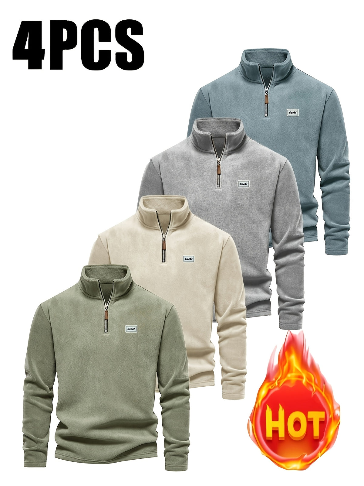4pcs Men'S Casual Henley Shirts | Soft And Comfortable, Fashionable And Versatile, Ideal For Fall/Winter - Mint Green+Apricot+Gray Blue+Gray