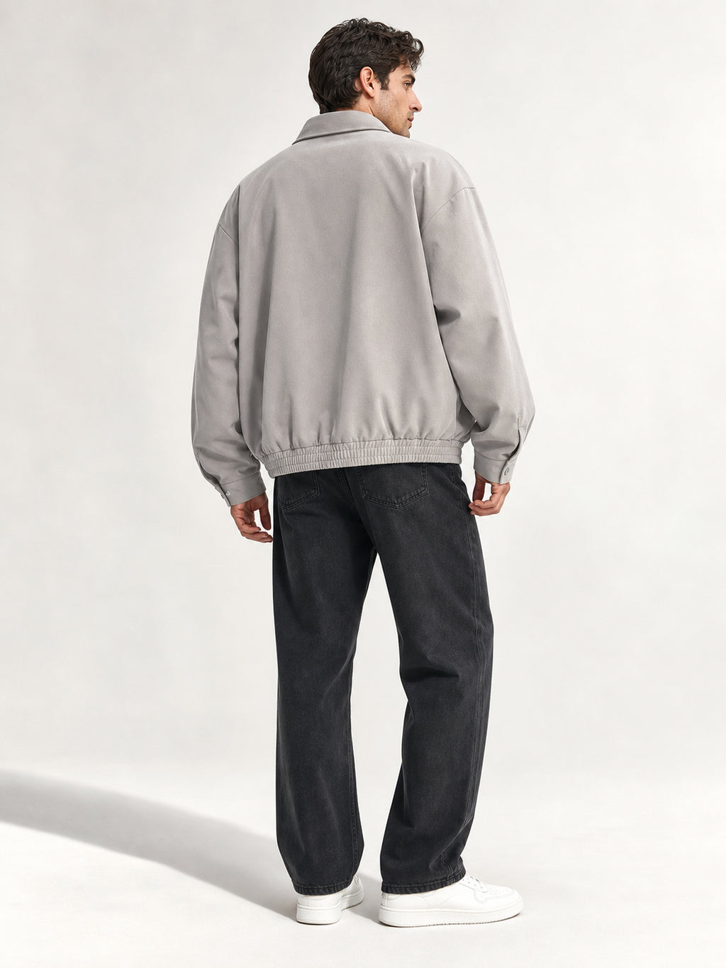 1pc Men's Collar Jacket - Loose and Casual American Style Men's Jacket - Pure Color Men's Genderless Style Jacket - Popular Design with Zipper - Spring and Autumn Season. Comfortable, Breathable and Soft. Suitable for Daily Wear and Parties. - Grey
