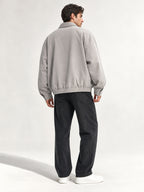 1pc Men's Collar Jacket - Loose and Casual American Style Men's Jacket - Pure Color Men's Genderless Style Jacket - Popular Design with Zipper - Spring and Autumn Season. Comfortable, Breathable and Soft. Suitable for Daily Wear and Parties. - Grey
