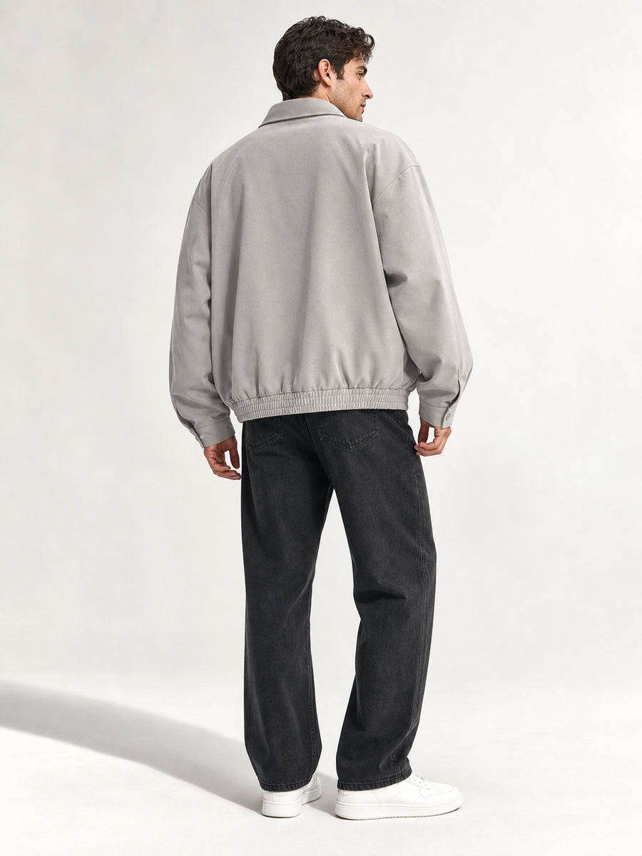 1pc Men's Collar Jacket - Loose and Casual American Style Men's Jacket - Pure Color Men's Genderless Style Jacket - Popular Design with Zipper - Spring and Autumn Season. Comfortable, Breathable and Soft. Suitable for Daily Wear and Parties. - Grey