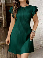 Spring Summer New Fashion Easy Round Neck Beautiful Women'S Ibiza Beach Solid Color Dress - Dark Green
