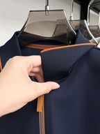 Men'S Zip-Up Polo Shirt, Summer Business Casual Contrast Collar Short Sleeve T-Shirt, Breathable Quick-Dry Commute Top, Men'S Athletic Polo Shirt, Summer Commute Men'S Clothing - Navy Color