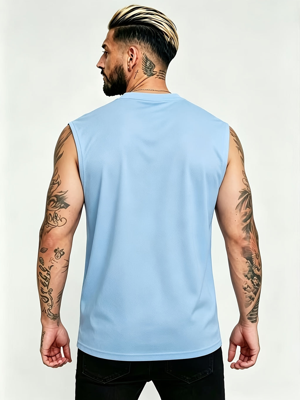 Men'S Summer New Style Sleeveless Zipper Henley Shirt, Outdoor Fitness Sports Comfortable Casual Fashion Sleeveless POLO Top - Sky Blue