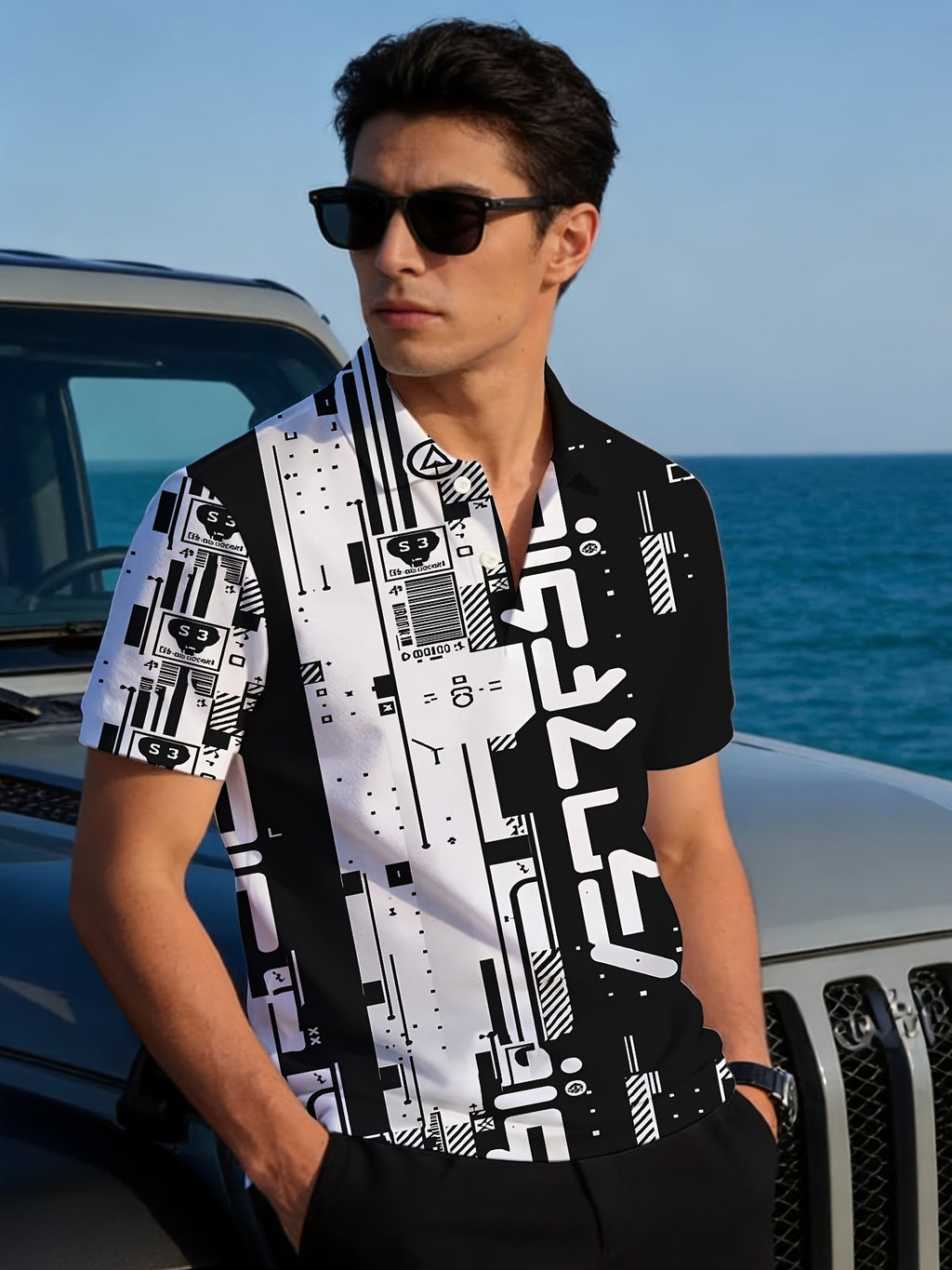New Short-Sleeve Polo Collar Men's All-Over Digital Print Cool Summer Top - DDPLXT14