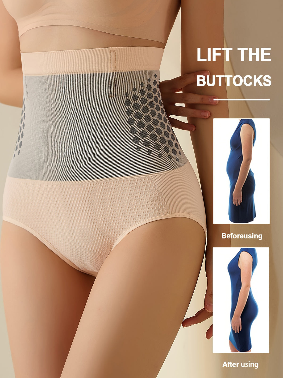 Women'S High-Waist Tummy Control Shaping Shorts, -Enhancing Geometric Pattern Compression Shorts, High Support Posture Correction And Weight Loss Effect, Breathable Premium Fabric Suitable for And Daily Wear, Underwear, Semi-Transparent Material - Apricot