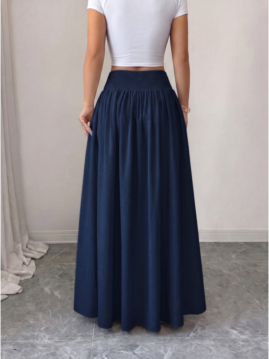 Women'S Button-Long Skirt, Fashionable Versatile Vacation Office Christmas Date Spring Autumn New - Navy Color