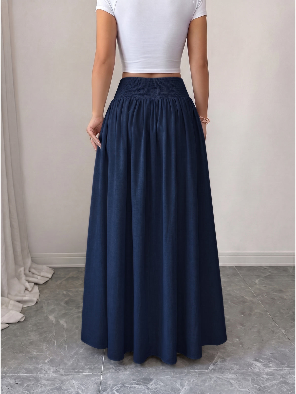 Women'S Button-Long Skirt, Fashionable Versatile Vacation Office Christmas Date Spring Autumn New - Navy Color