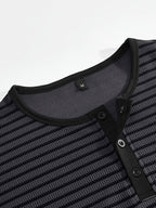 Men's Summer Short-Sleeve Color-Block Striped T-Shirt - Dark Gray