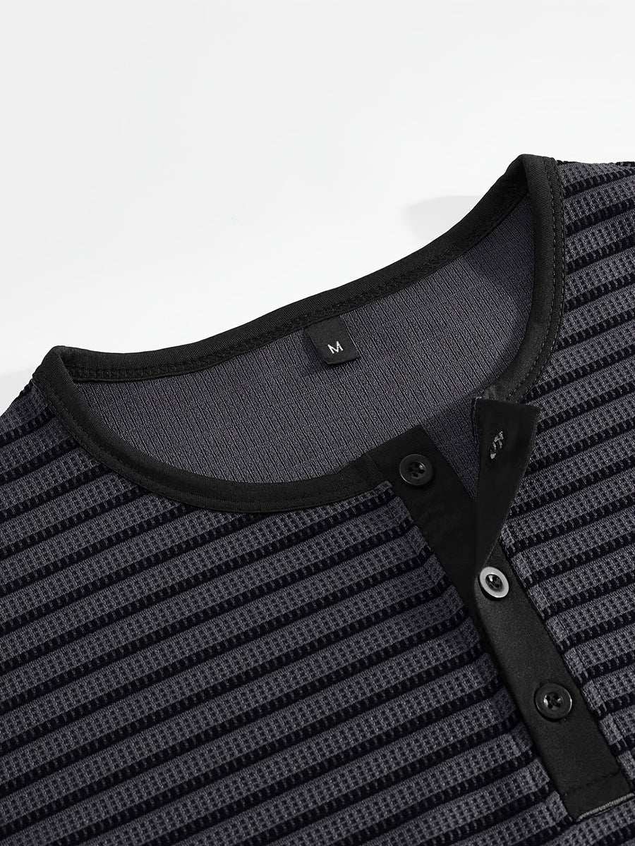 Men's Summer Short-Sleeve Color-Block Striped T-Shirt - Dark Gray