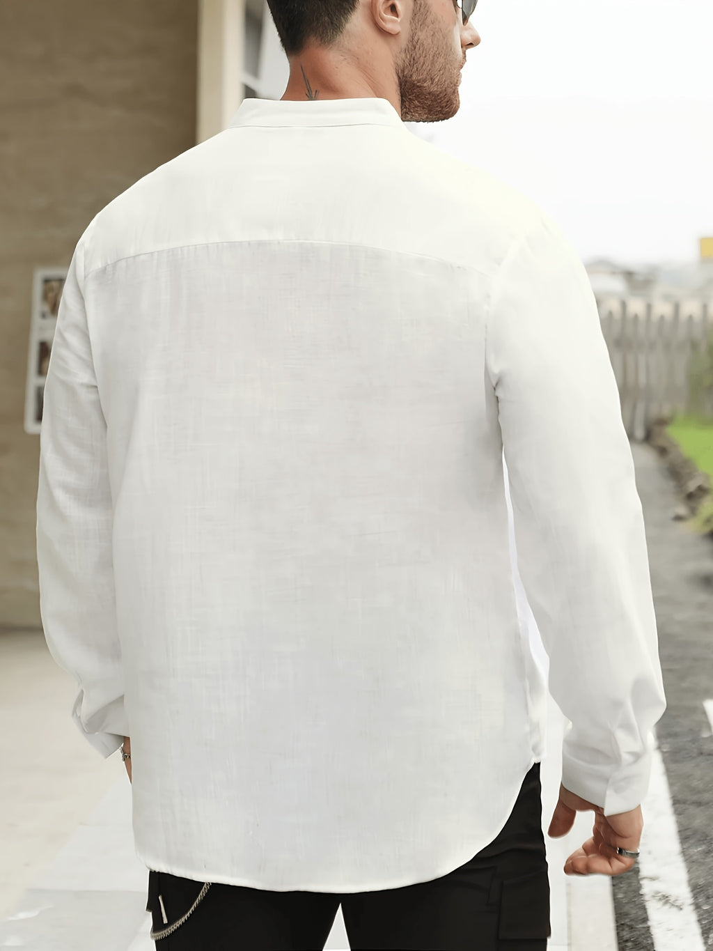 Men'S Solid Color Stand Collar Linen Long Sleeve (2-Pc), Breathable And Comfortable, Suitable for Spring And Autumn Wear - Light White+Black Color