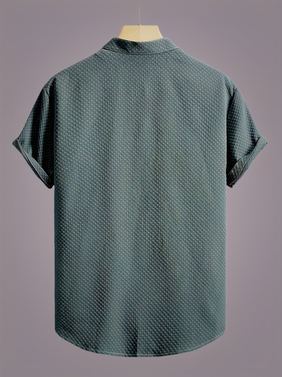 Men'S Short Sleeve Round Neck Sweatshirt, Summer Men'S Short Sleeve Round Neck Sweatshirt, Men'S Casual Solid Color Short Sleeve Shirt - Military Blue