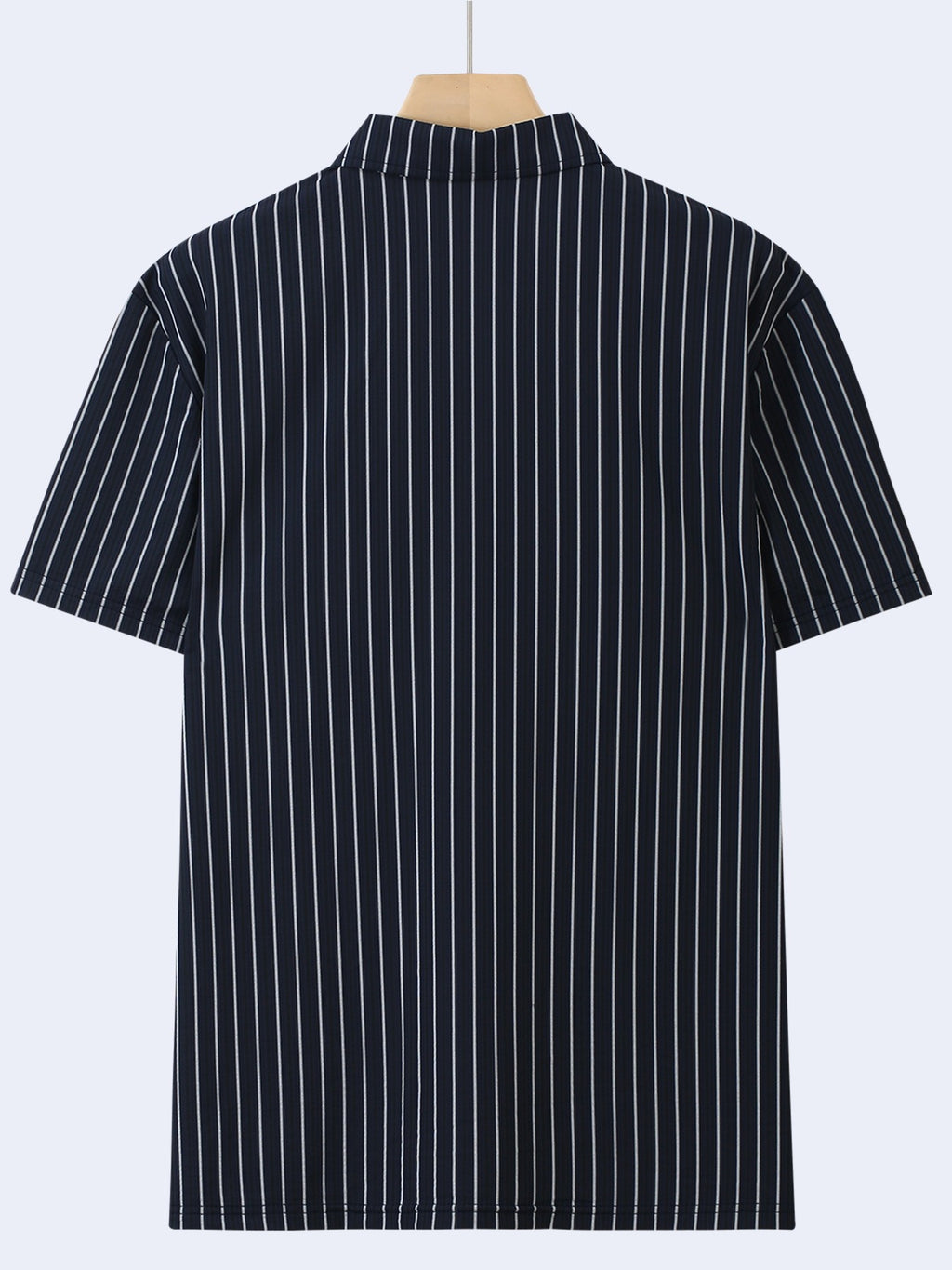 FT1105 EMPORIO Men's Striped Jacquard Print Short-Sleeve Polo Shirt, Comfortable Casual Ice-Feel Knit Business Lapel Daily Top, Gift - Navy Color