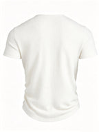 Josh Mei Product Selection Business Casual Men's Henley Short Sleeve Vertical Striped Textured Lightweight Breathable Top Outdoor Street Trendy Daily Commute Underwear Shirt - White