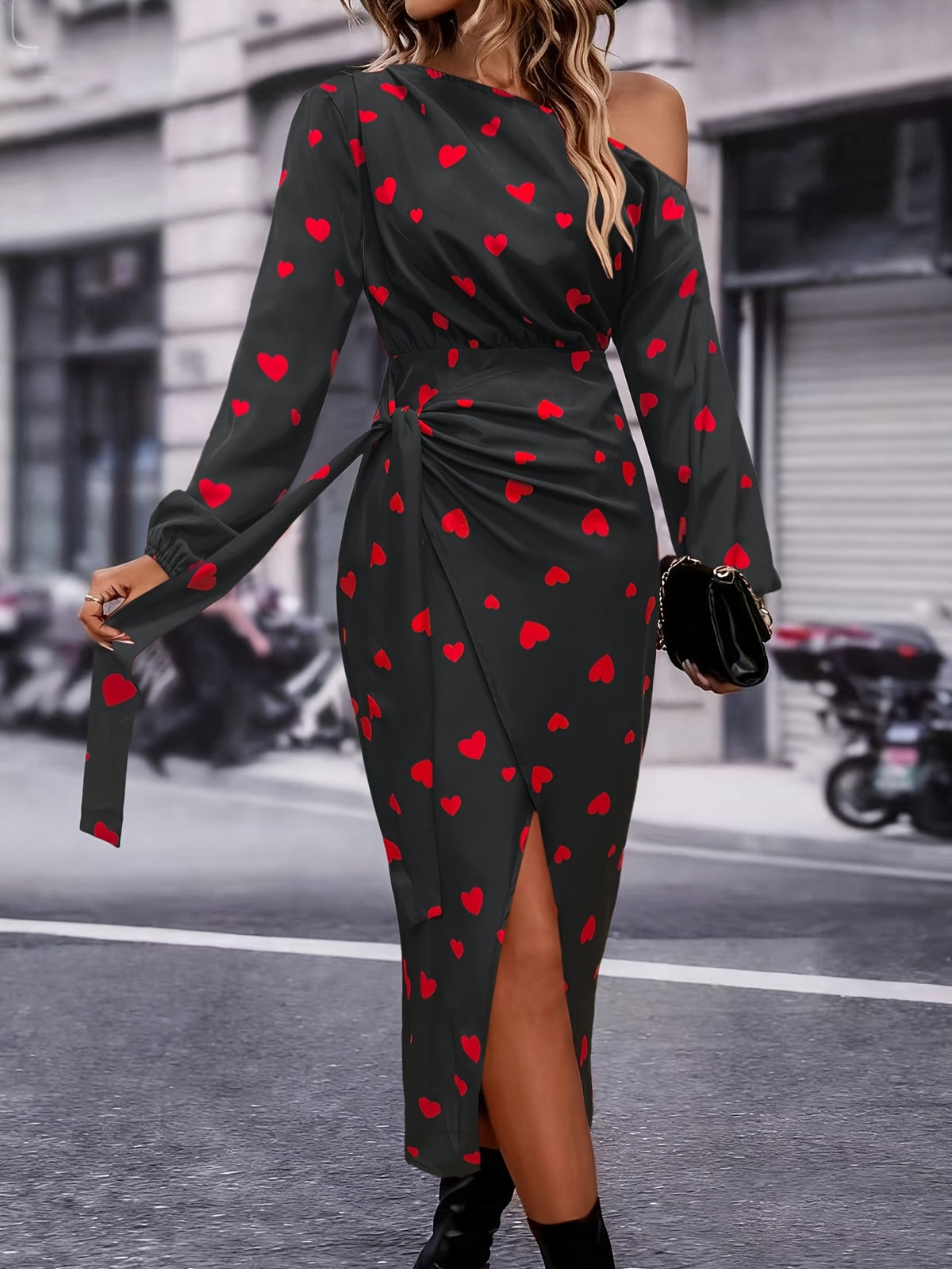 Women'S Valentine'S Day Dress, Elegant Solid Color Waist Cinched Dress, Wedding Dress, Valentine'S Day Dress - Black