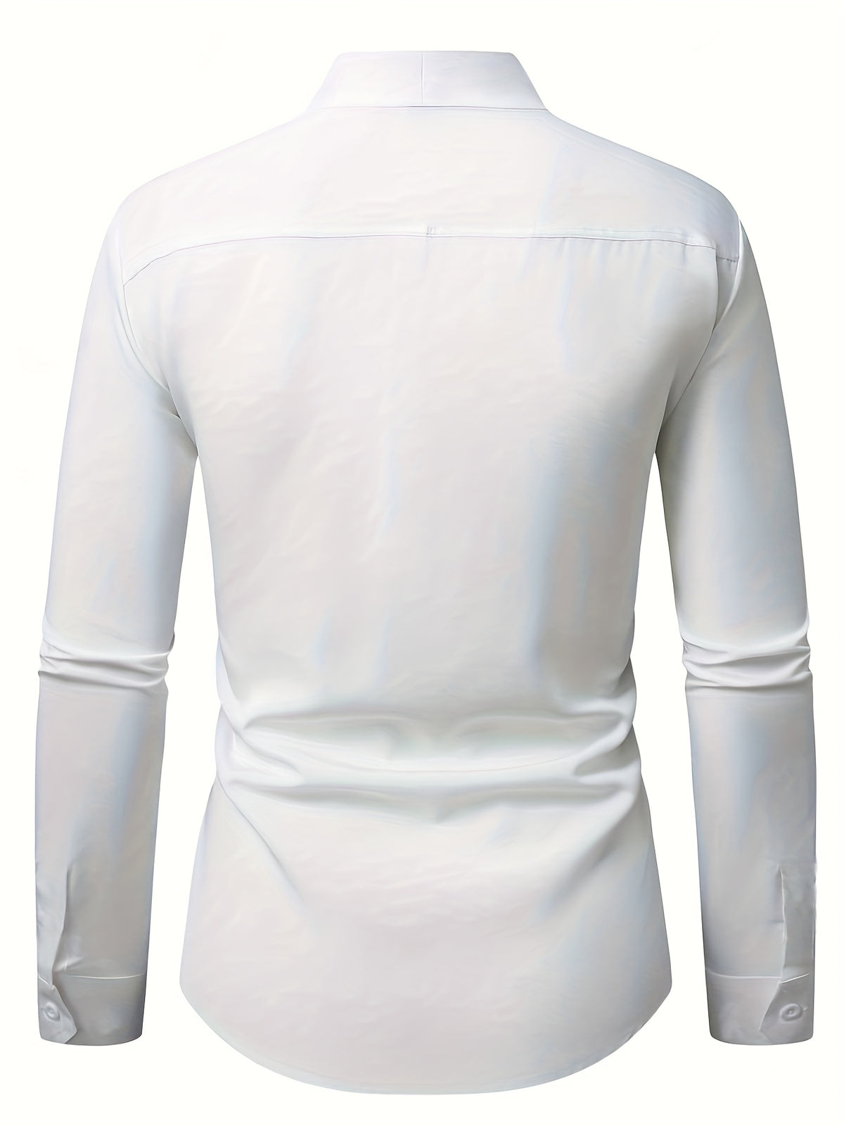 Men'S Solid Color V-Neck Shirt Casual Business Formal Shirt Slim Fit Long-Sleeved Social Party Shirt, Soft And Skin-Friendly Fabric, Suitable for Wearing in All 4 Seasons, Autumn, Stretchy, Office, Button - White