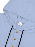 Summer New Hooded Henley Collar Short-Sleeved, Men'S Loose Breathable Comfortable Casual T-Shirt Top - Sky Blue