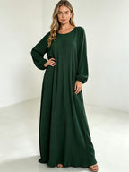 1pc Elegant Holiday Fashion Versatile Loose Pleated Back Zipper Solid Color Women's Robe, Suitable for Daily Wear, Comfortable, Casual, and Loose-Fitting. Women's Robe, Muslim Long-Sleeve Dress, Women's Maxi Dress - Dark Green