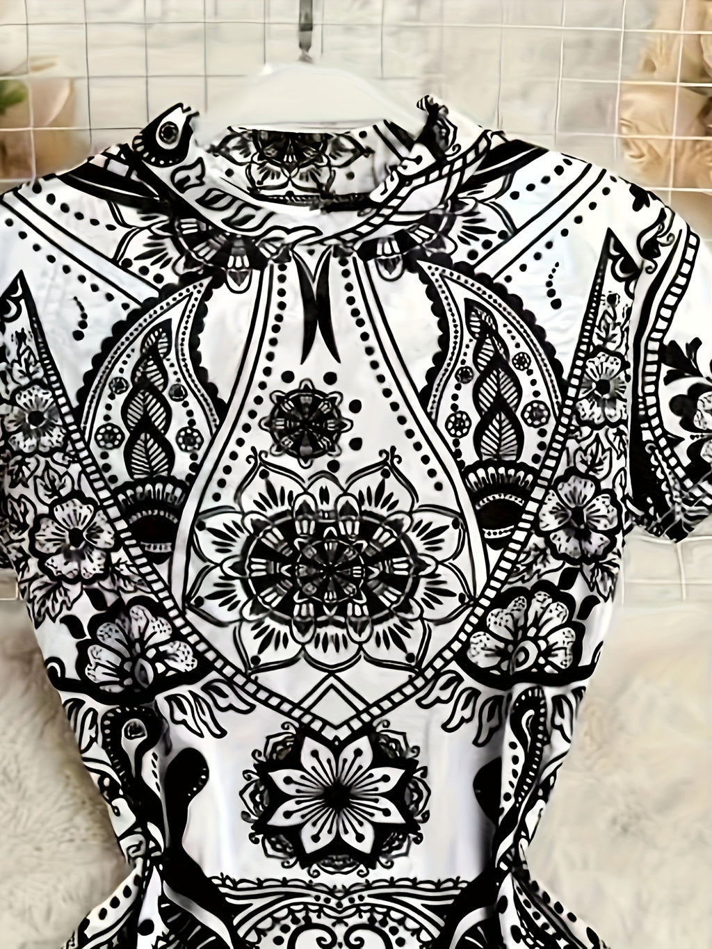 Young Y2K Sheer Floral Print Crew Neck Short Sleeve Rompe - White