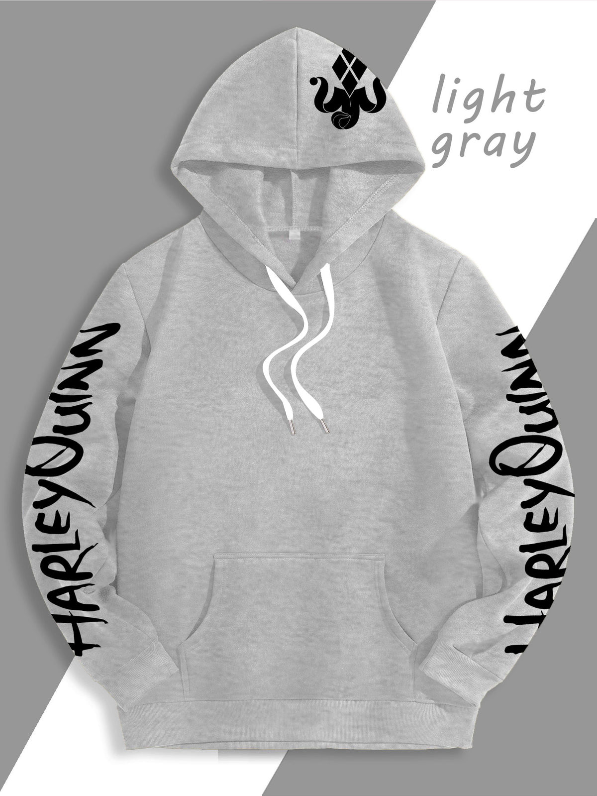 Warner Official Men'S Hoodie, Black And White Thread Draft Double Ponytail Quinn Hardcore Comic Print Design, Machine Washable, Warm And Casual for Autumn And Winter, Daily Drawstring Hoodie, Multi-Functional Sports And Leisure Loose Fit - Light Grey