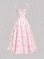 French Floral Suspender Elegant Small Fresh Long Dress - Pink
