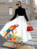 Printed Design White Parrot And Tropical Floral Print Vacation Style Women'S Short Skirt - Mixed colors