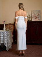 Women's Elegant Off-the-Shoulder mermaid gown - Formal party wedding long dress, Stretchy Bodycon fit, Non-Transparent Party Evening Gown for Women, Formal Attire, Highelasticity Fabric, Special Occasion Dress, High Elasticity Material, Formal Dress - White