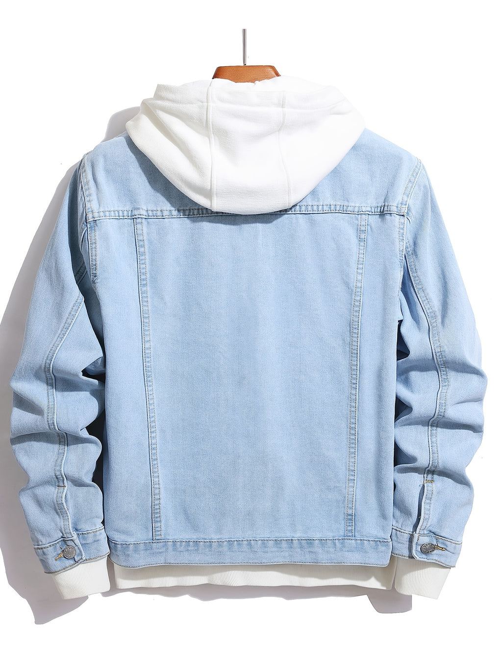 Men'S Street Style Fashion Slim-Fit Ripped Denim Jacket in Solid Color, Casual Men'S Denim Outerwear - Light Blue
