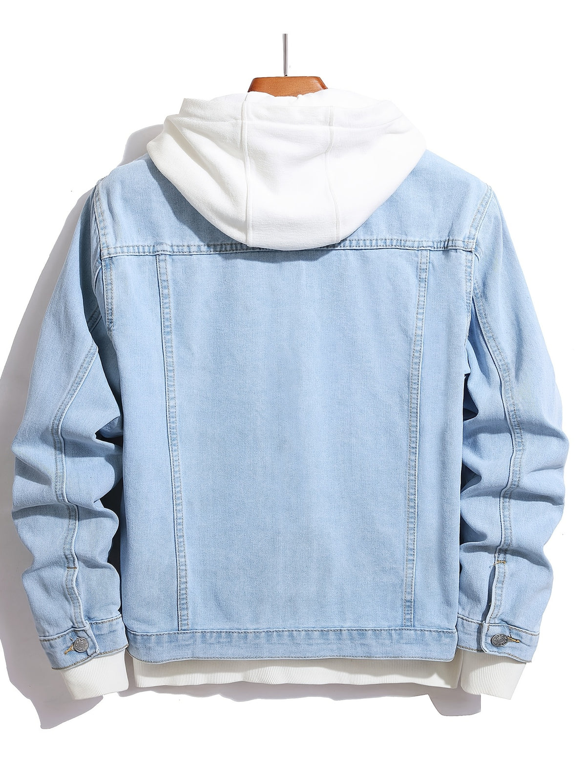 Men'S Street Style Fashion Slim-Fit Ripped Denim Jacket in Solid Color, Casual Men'S Denim Outerwear - Light Blue