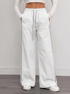 Reading Week Clothing, Back to Season, 1pc 2025 Autumn Winter New Casual Sports Fashion Comfortable Beautiful Color-Blocked Waist Drawstring Women'S Long Pants, Suitable for Holiday Gifts Women'S Apparel - White