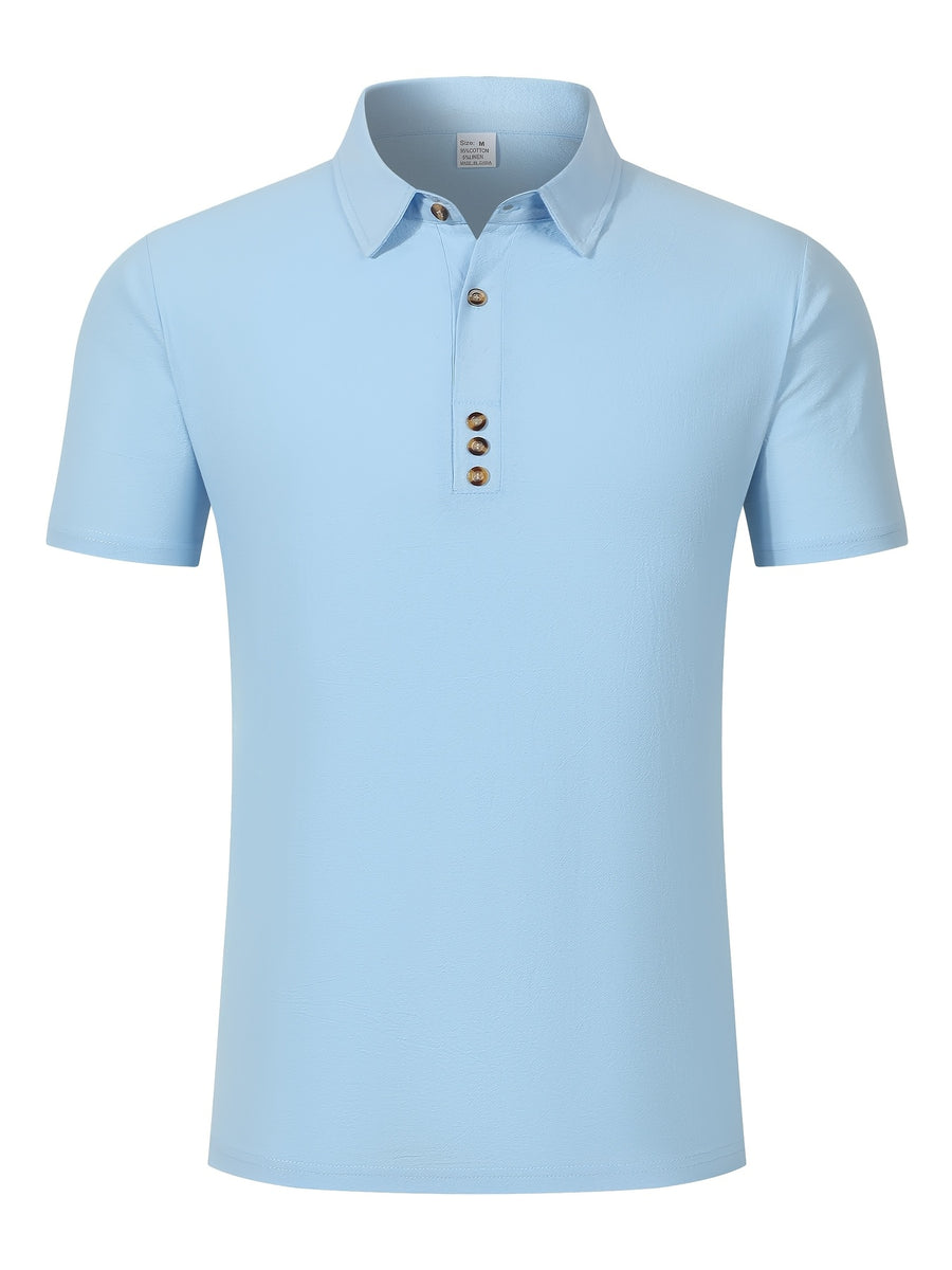 Men'S Solid Short Sleeve Polo Shirt, Slim Fit Lapel Business Casual Solid Top, Summer Easy Fashion Men'S Wear for Pool Parties, Beach Vacations, Ideal Gift for Beachwear, Daily Commute, Casual Lazy Style - Sky Blue