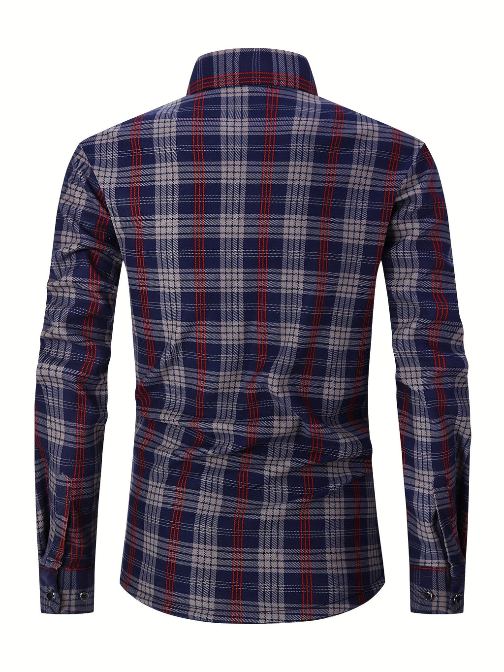 Autumn/Winter Plaid Flannel Shirt for Men, -Lined, Thickened, Warm, Long-Sleeve Workwear Jacket, Casual Top, New Season - Red Navy Blue