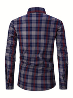 Autumn/Winter Plaid Flannel Shirt for Men, -Lined, Thickened, Warm, Long-Sleeve Workwear Jacket, Casual Top, New Season - Red Navy Blue