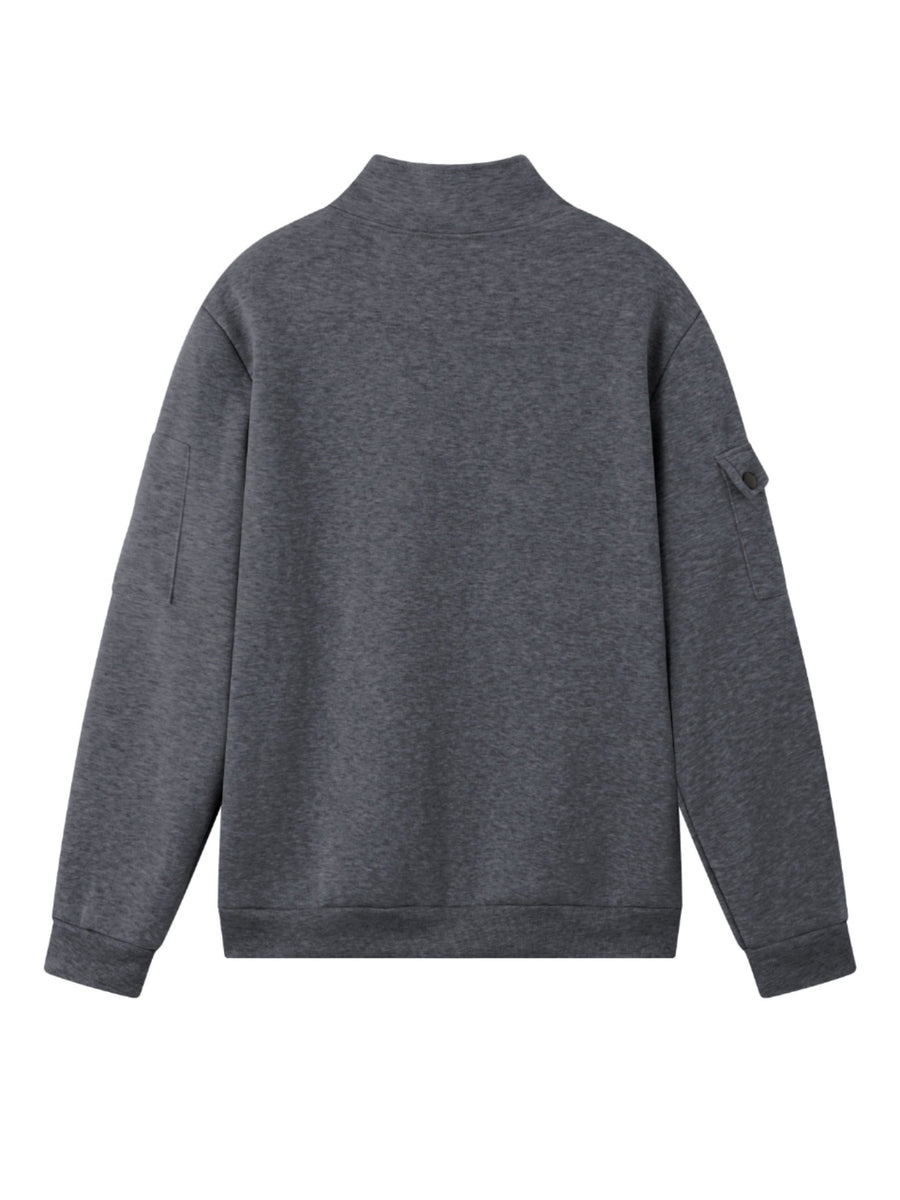 Spring and Autumn Men's Half-Zip Sweatshirt with Print, Loose Fit, Stand-Up Collar, Casual Sport Pullover - Dark Gray