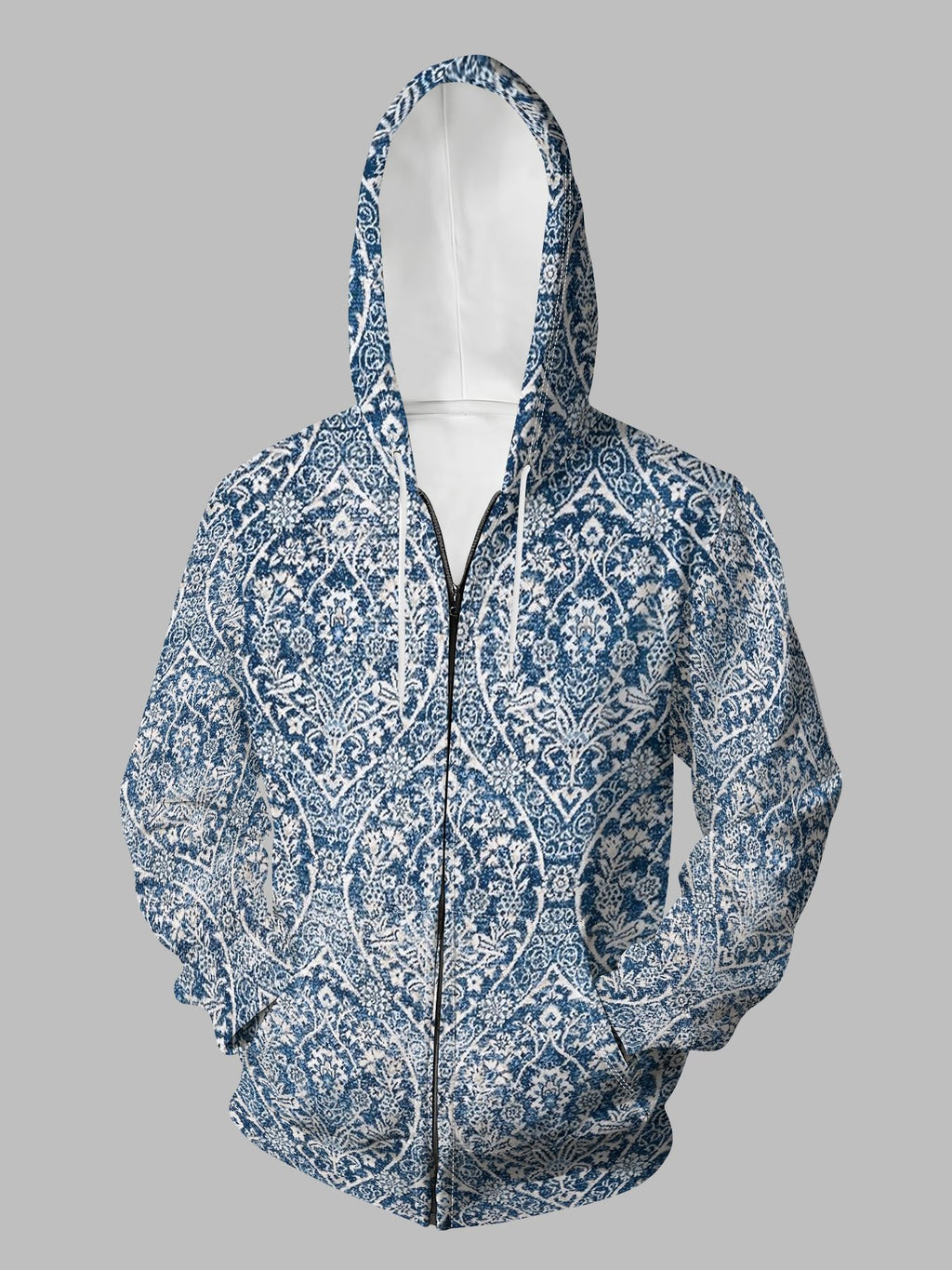 Autumn Winter Men'S Casual Hoodie Retro Blue White Checkered Hooded Zipper Jacket Easy Versatile - Mixed colors