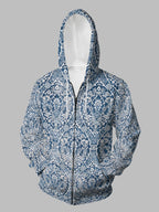 Autumn Winter Men'S Casual Hoodie Retro Blue White Checkered Hooded Zipper Jacket Easy Versatile - Mixed colors