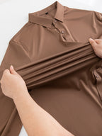 2pcs Set of Seamless Pressure Adhesive High-Elasticity Non-Iron Men'S Dress Shirt Long Sleeve Business Casual Formal Top, Material 88% Polyester 12% Spandex, Fabric Weight 160G, Casual - Khaki + Khaki