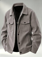 Men'S Trendy Corduroy Lapel Cargo Jacket Solid Vertical Texture Casual Long Sleeve Jacket Commuter Top - Grey