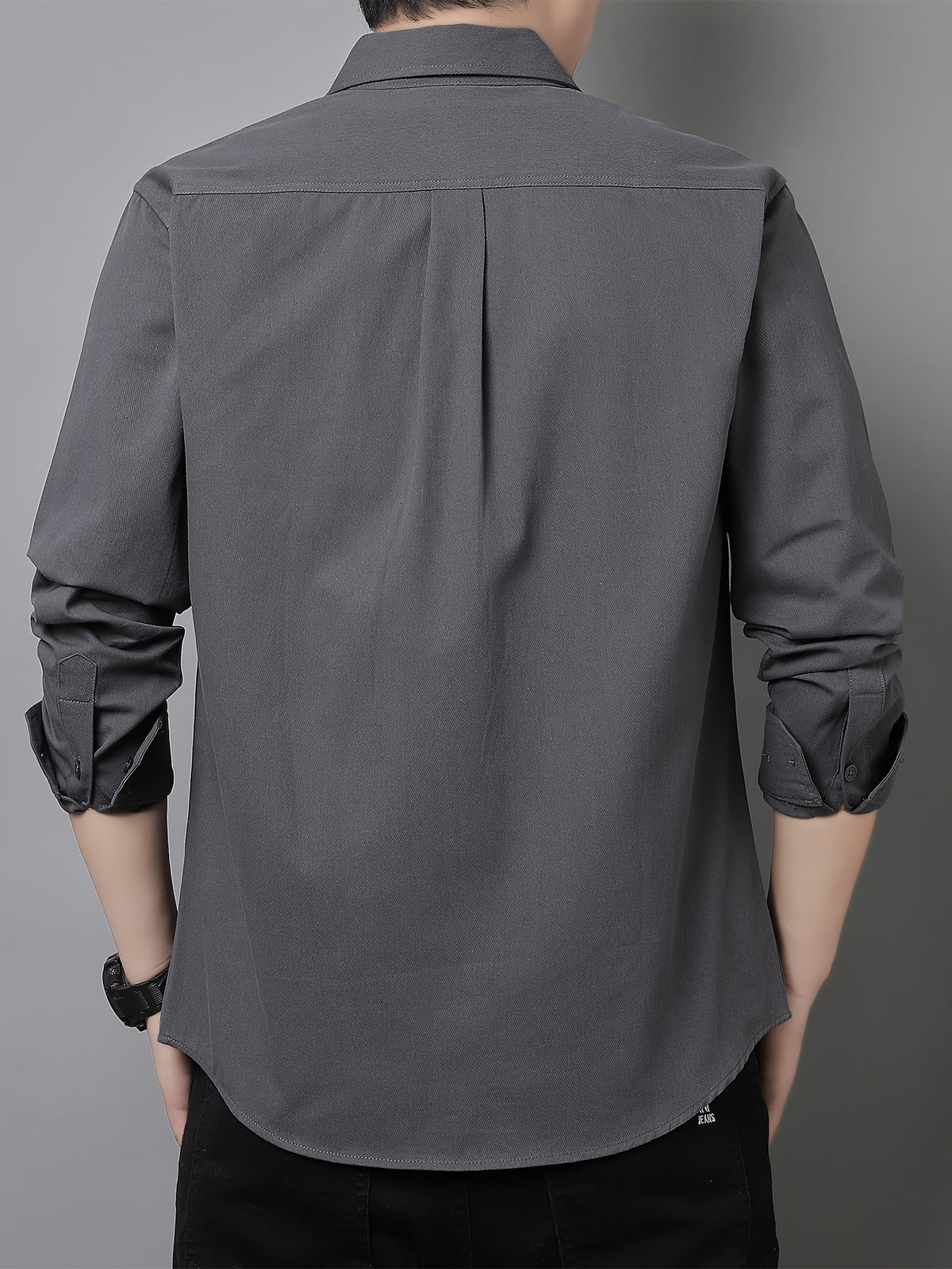 Men'S Long Sleeve Shirt with Lapel, Easy Letter Print Solid Color Hidden Single Pocket Casual Shirt, Washed Breathable Fabric, Spring/Autumn Commute Daily Wear Men'S Top, Inner And Outer Wear Multi-Color Available - Grey