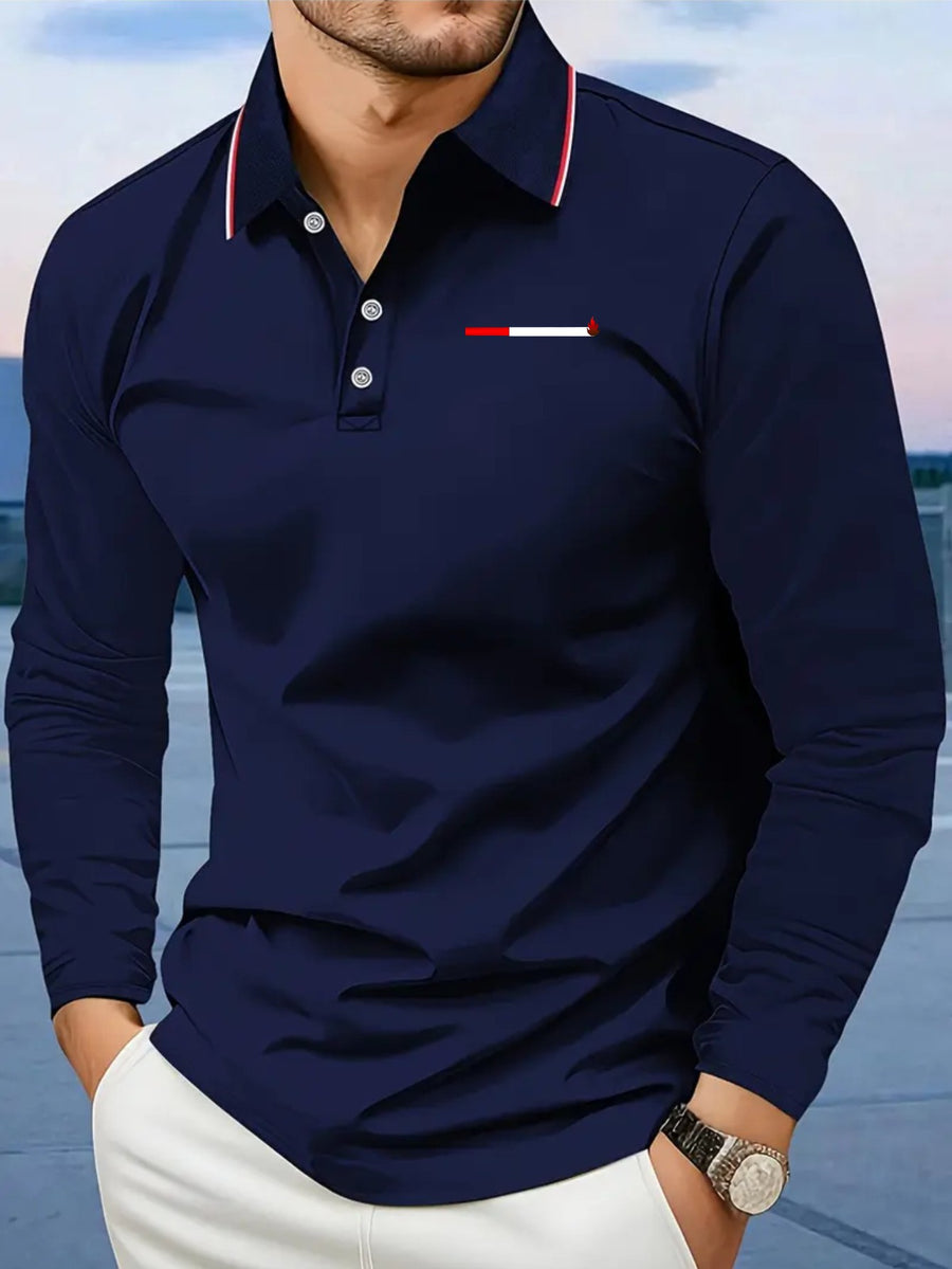 Smoke Pattern Men'S Summer Long-Sleeved Shirt Polo Shirt Golf Shirt Fabric Soft Comfortable Breathable Outdoor Sports Or Home Men'S Daily Matching YD253 - Navy Color