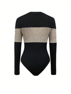 Women'S V-Neck Fashion Contrast Long Sleeve Jumpsuit - Mixed colors