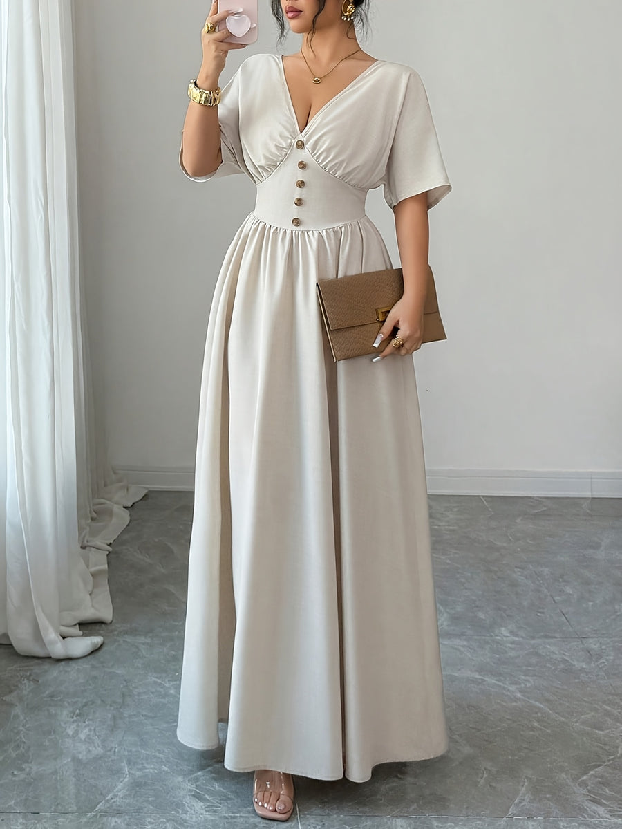 Elegant Women's Long Summer Dress - Apricot