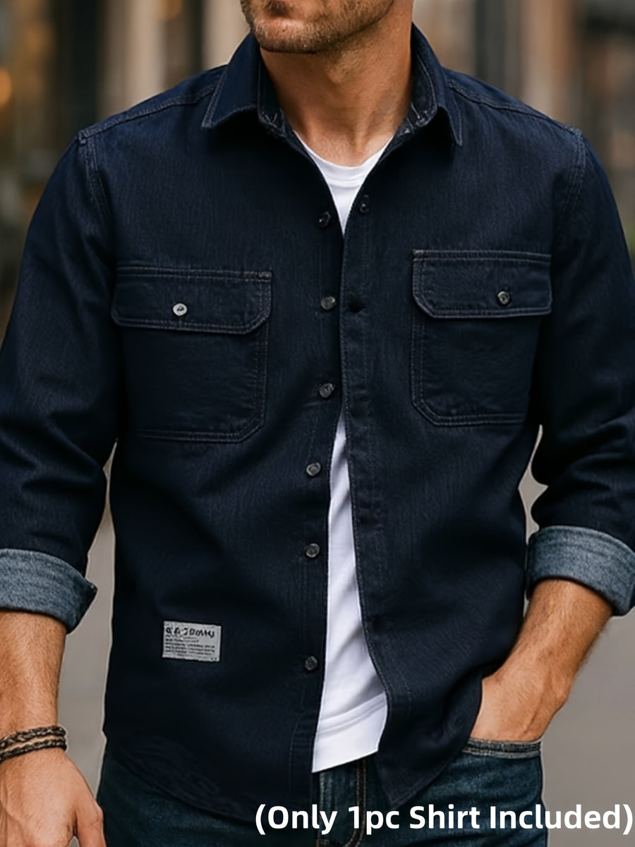 Men's Vintage Spring Denim Shirt, New Arrival Casual Loose-Fit Versatile Long-Sleeve Denim Top - N861-2